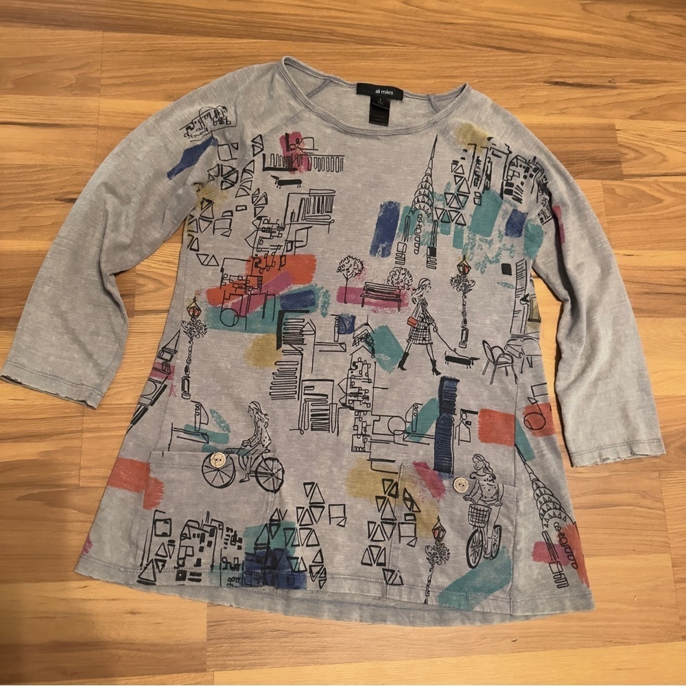 Ali Miles Gray Artistic Long Sleeve Top